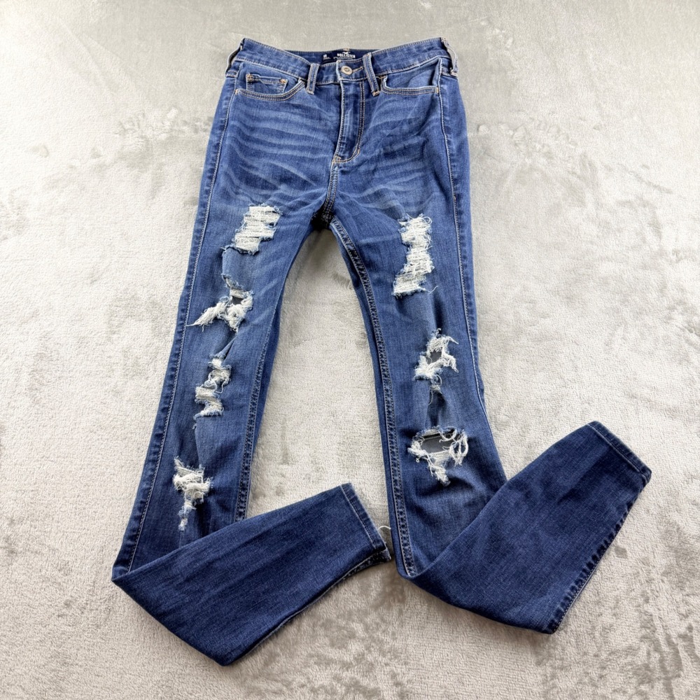 Hollister Ultra High-Rise Super Skinny Distressed Jeans Blue W25 L30 Size 1R